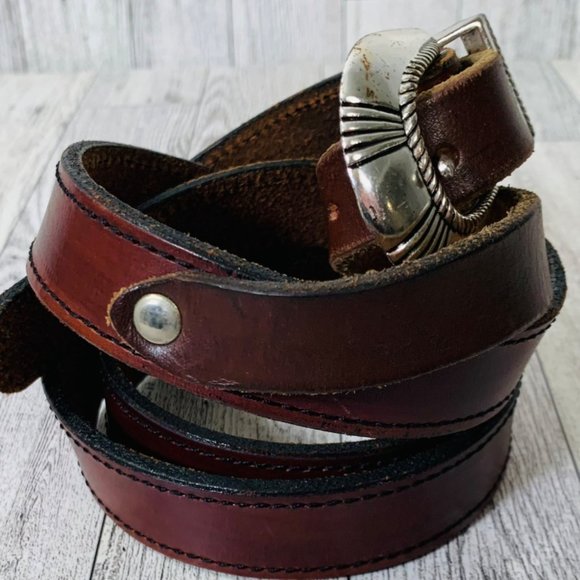 VTG Womens French Cuir Vachette Belt Skinny Southwestern Sz XL Brown Leather 90s main image 8